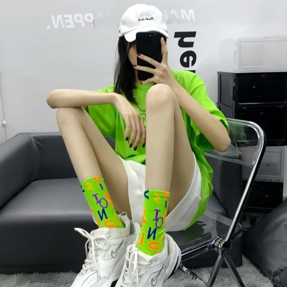 Multicolor Logo Monogram Crew Socks – Neon Lime - Picture 5 of 5